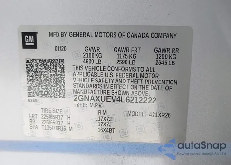 2020 Chevrolet Equinox Awd Lt 1.5L Turbo from USA, damaged, VIN 2GNAXUEV4L6212222